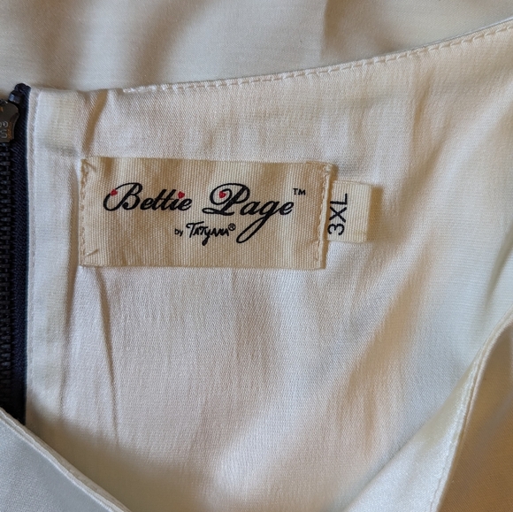 Bettie Page sz16 navy & cream retro style stretch wiggle dress EUC - Picture 2 of 8